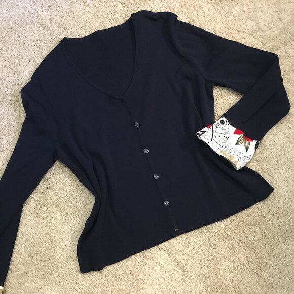 Alfred Dunner Retro 90s Button Up Two Fabric Cardigan - Picture 11 of 15